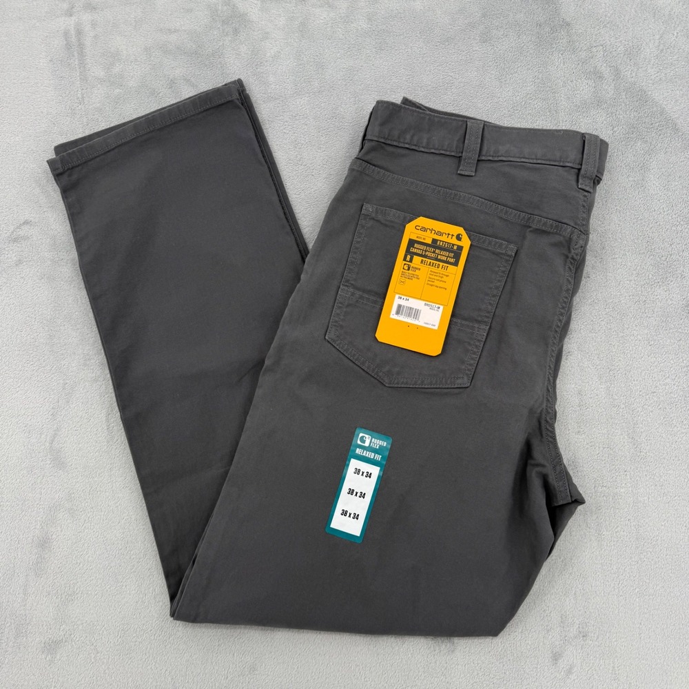 Carhartt‎ Mens Relaxed Fit Work Pants Gray 38x34 Cotton Blend BN2517 M Utility
